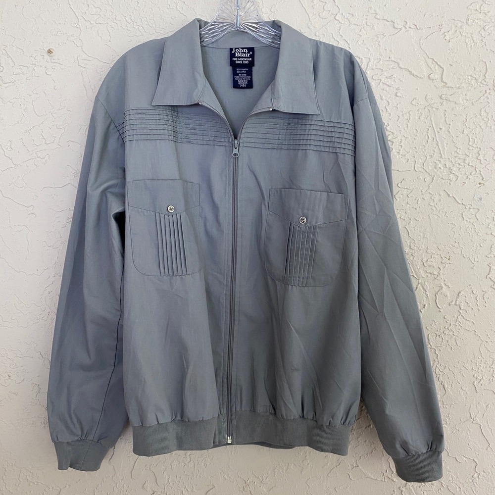 Vintage John Blair Bomber Jacket M Full Zip 80s Medium Gray Grandpa Pockets